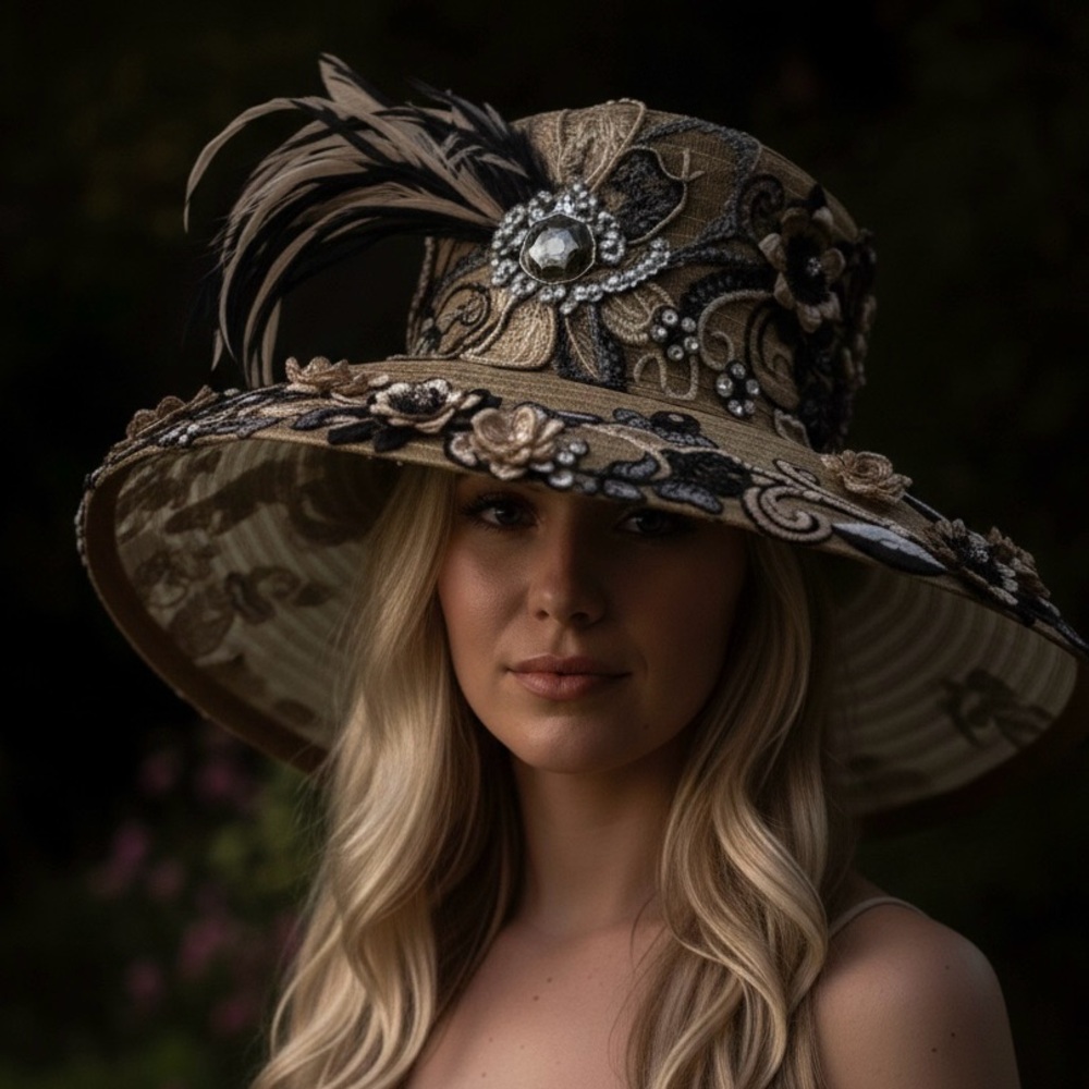 Chic Embellished Tan and Black Hat